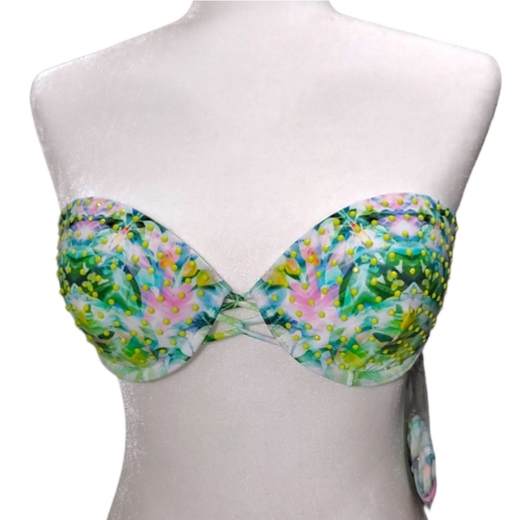 Victoria's Secret Tropical Green Rhinestone Push Up Bikini Top Woman's Size 34C - Picture 11 of 11